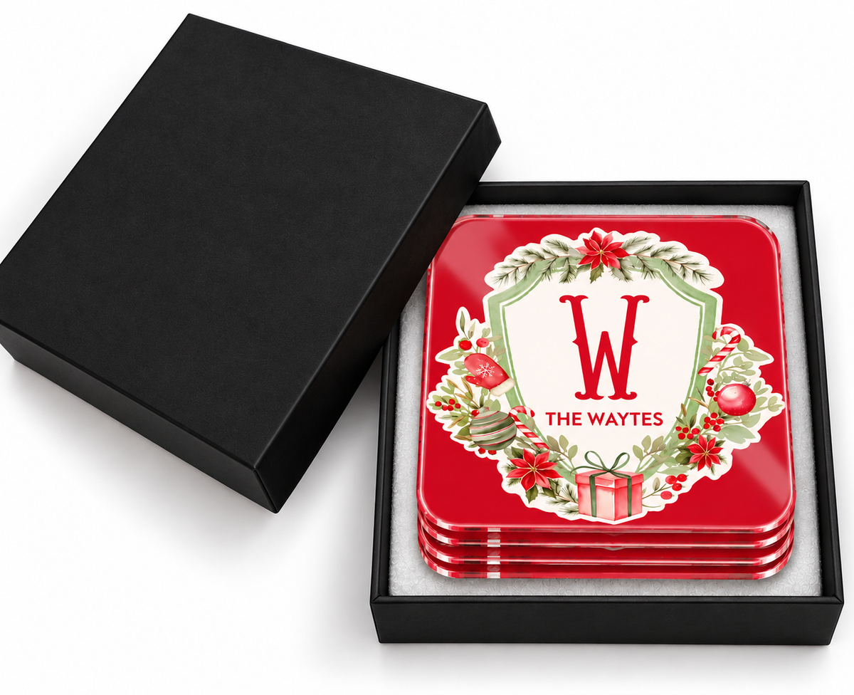 Holiday Crest Monogram Coaster