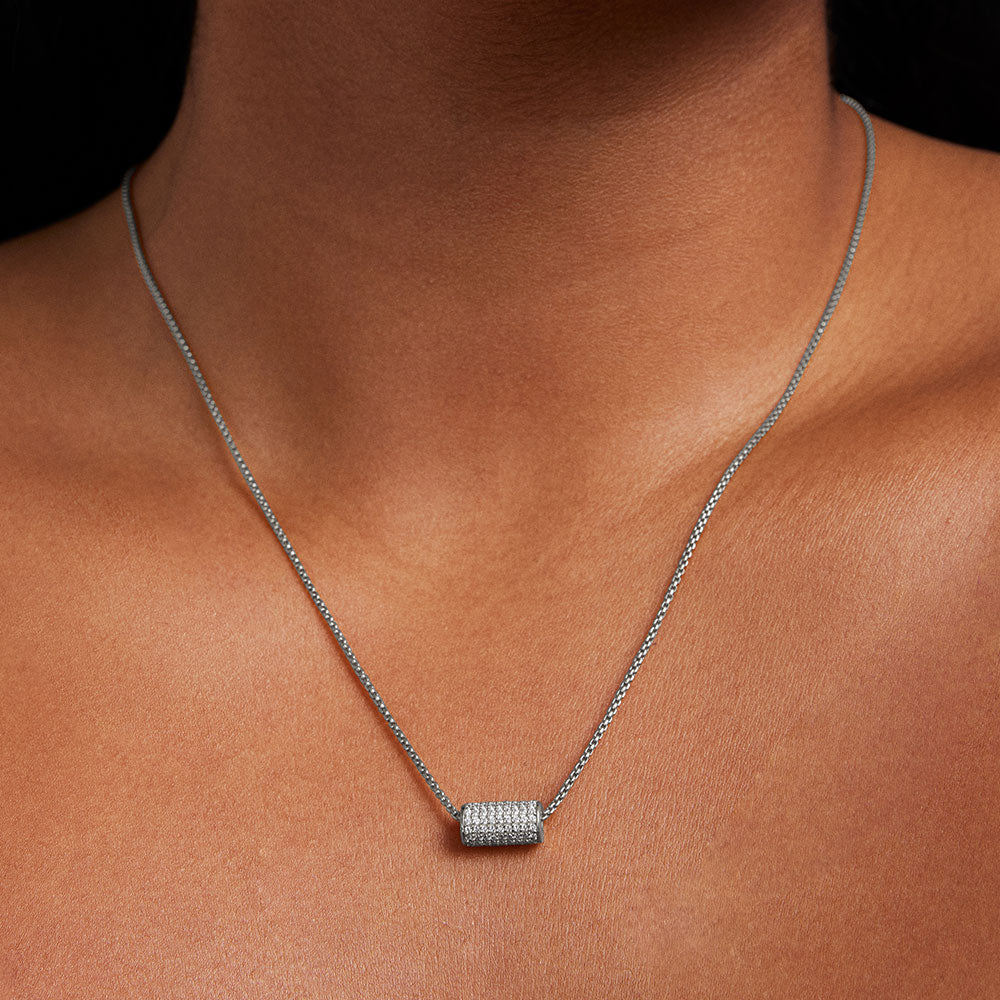Petite Pave Mini Tube Necklace - Silver