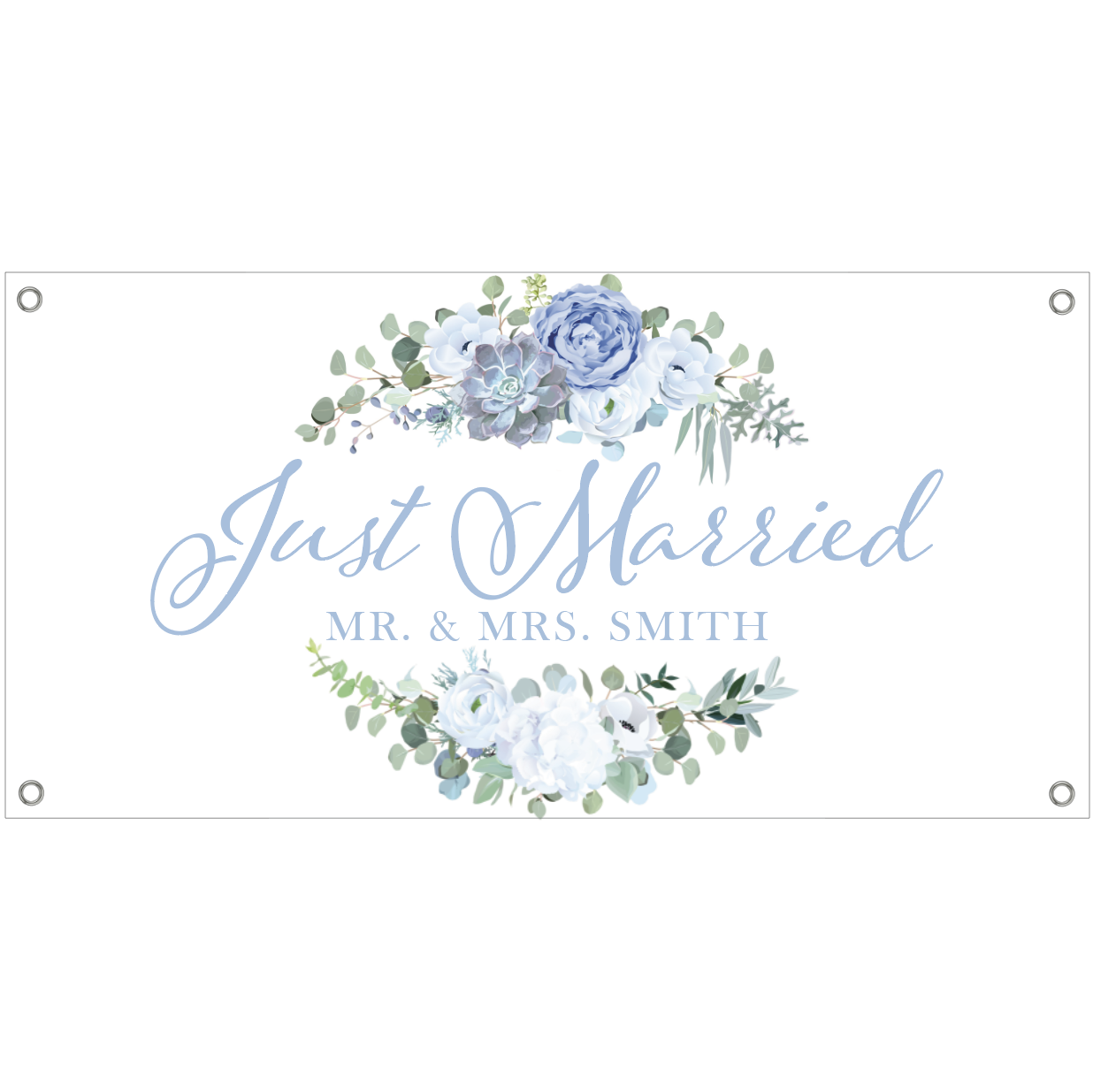 Just Married Blue Floral Banner