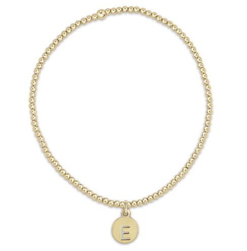 E Newton Gold Bead Bracelet with Initial Disc Charm