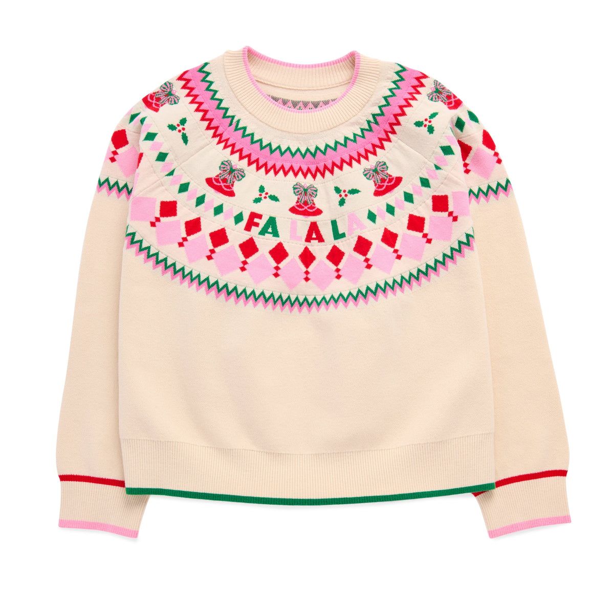 Fair Isle Double Knit Boxy Sweater, Ivory, flat