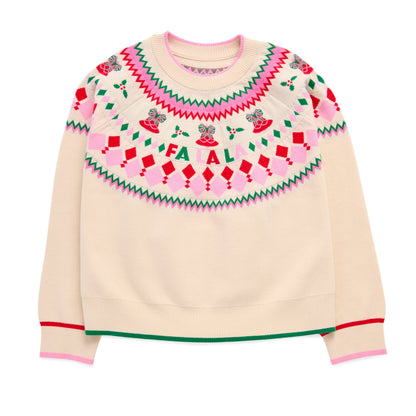 Fair Isle Double Knit Boxy Sweater, Ivory, flat