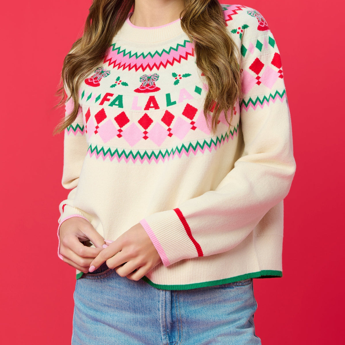 Fair Isle Double Knit Boxy Sweater, Ivory