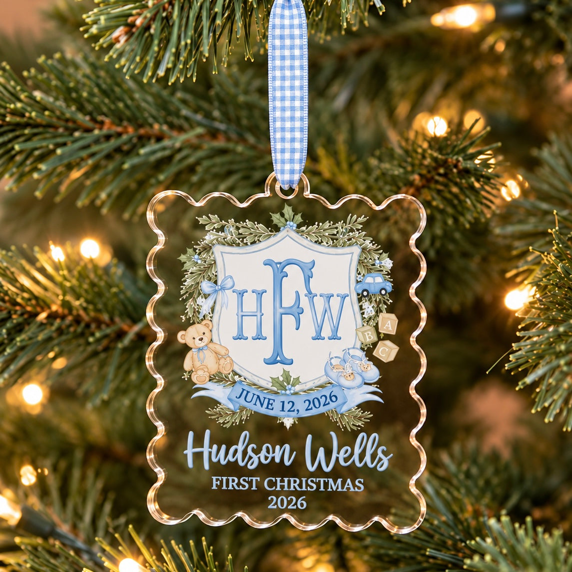 Baby's First Christmas Monogram Crest Ornament