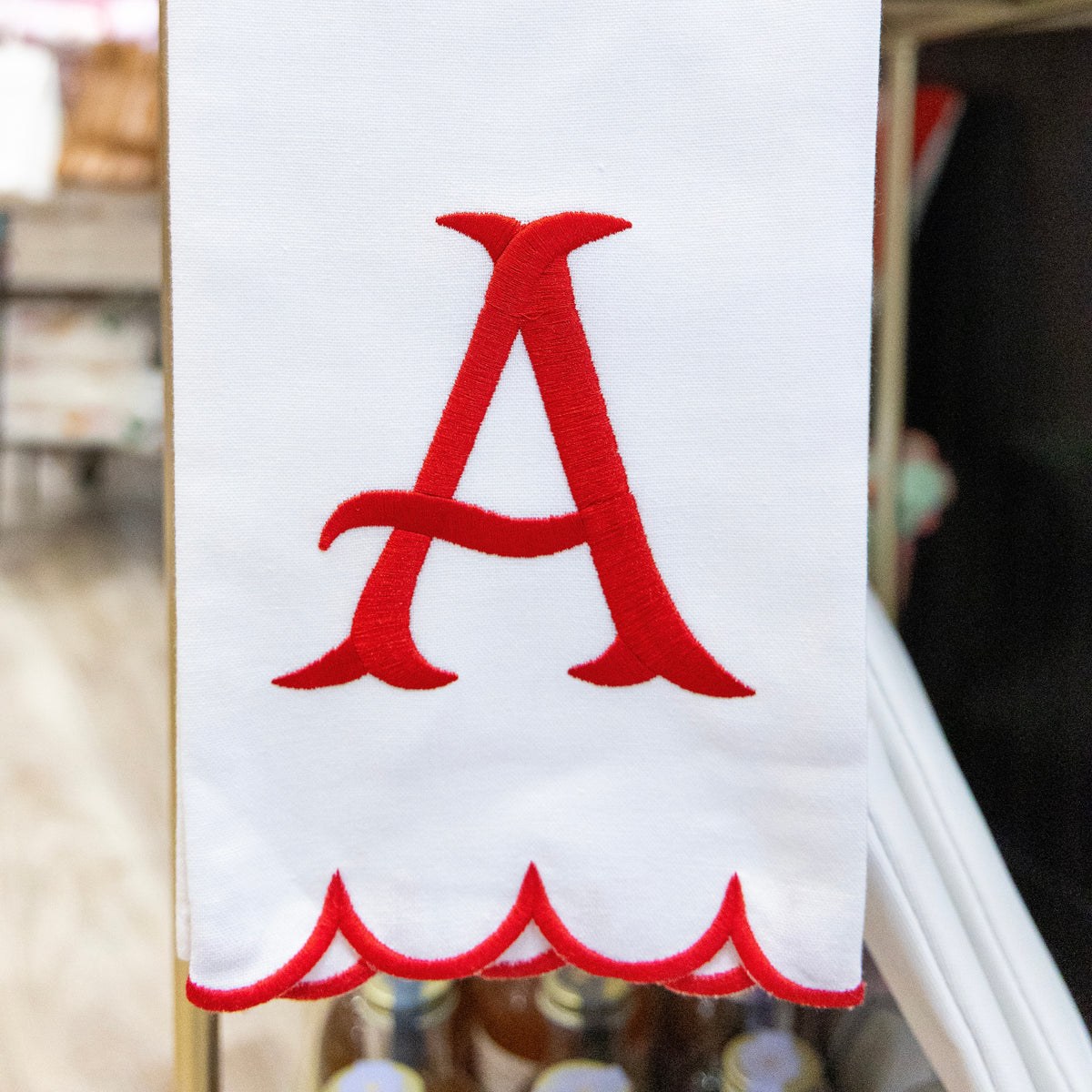 Red Scalloped Monogram Towel