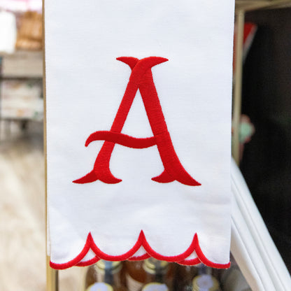 Red Scalloped Monogram Towel