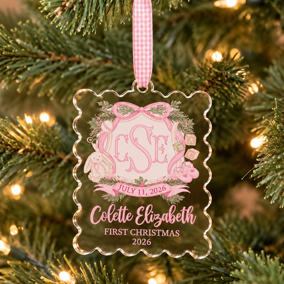 Baby's First Christmas Monogram Crest Ornament