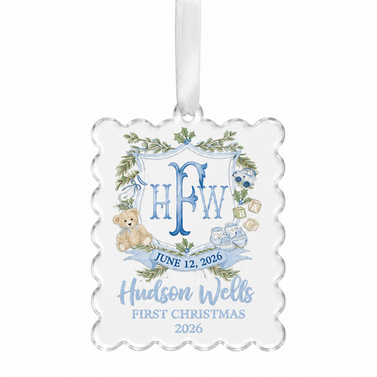 Baby's First Christmas Monogram Crest Ornament