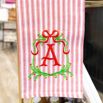 Holiday Crest Monogram Stripe Towel
