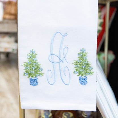 Blue Bow Christmas Tree Monogram Towel