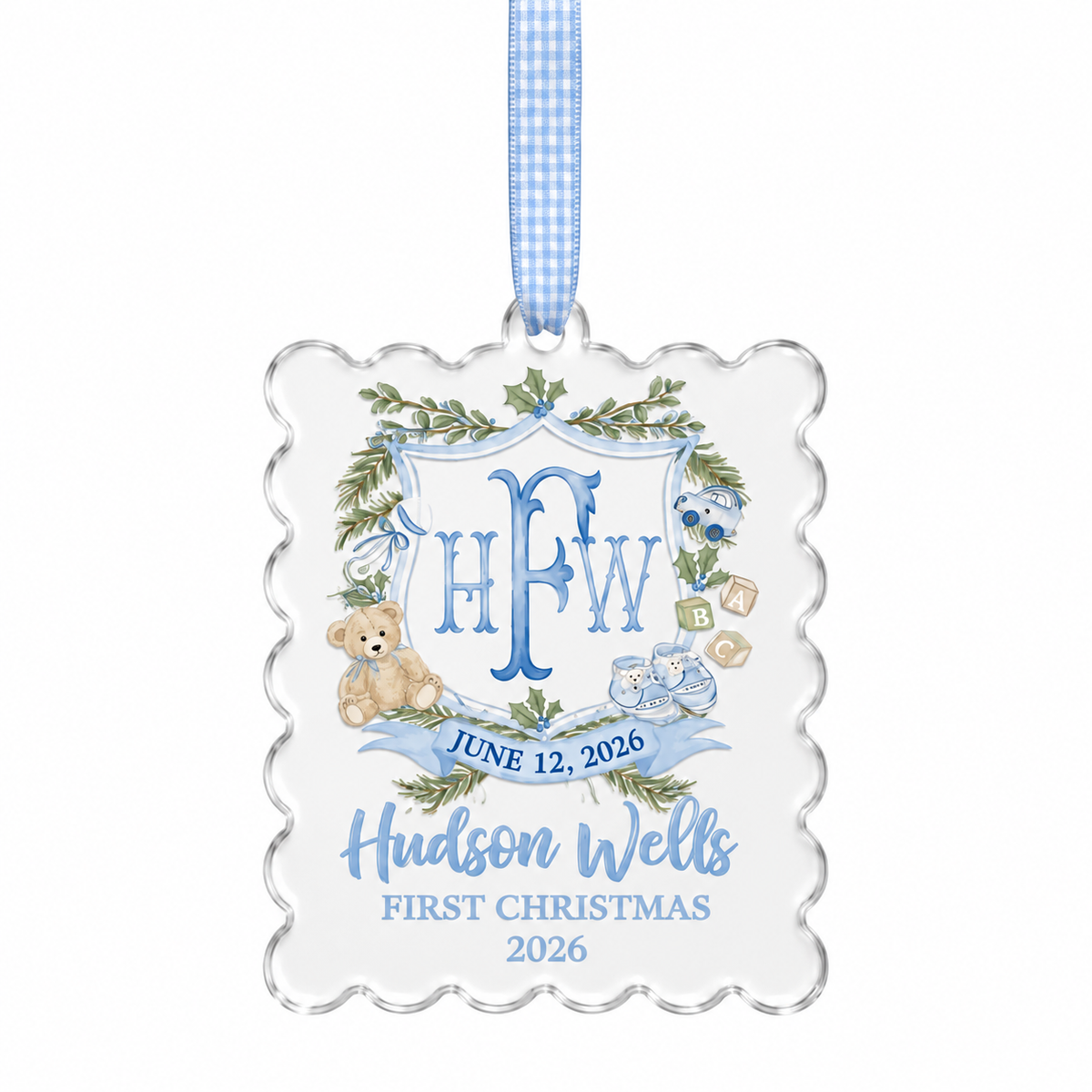 Baby's First Christmas Monogram Crest Ornament