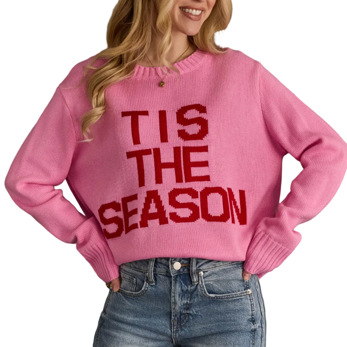 Pink Tis The Season Sweater, front