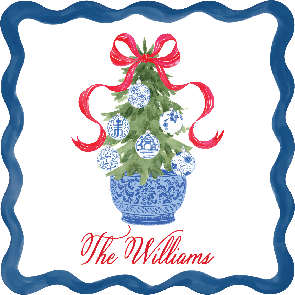 Personalized Chinoiserie Christmas Tree Coaster Set