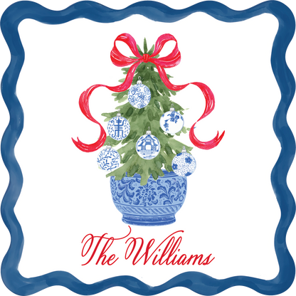 Personalized Chinoiserie Christmas Tree Coaster Set