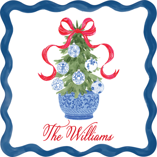Personalized Chinoiserie Christmas Tree Coaster Set