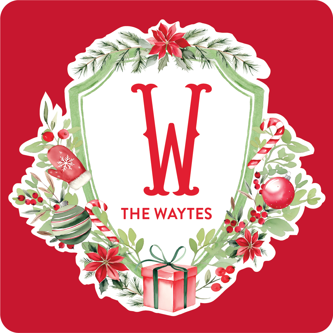 Holiday Crest Monogram Coaster