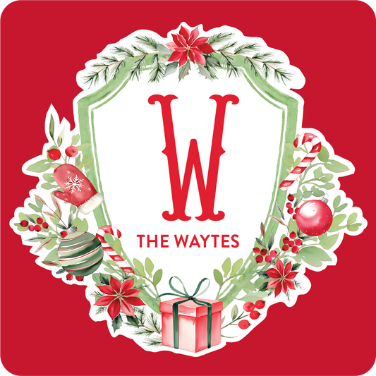 Holiday Crest Monogram Coaster