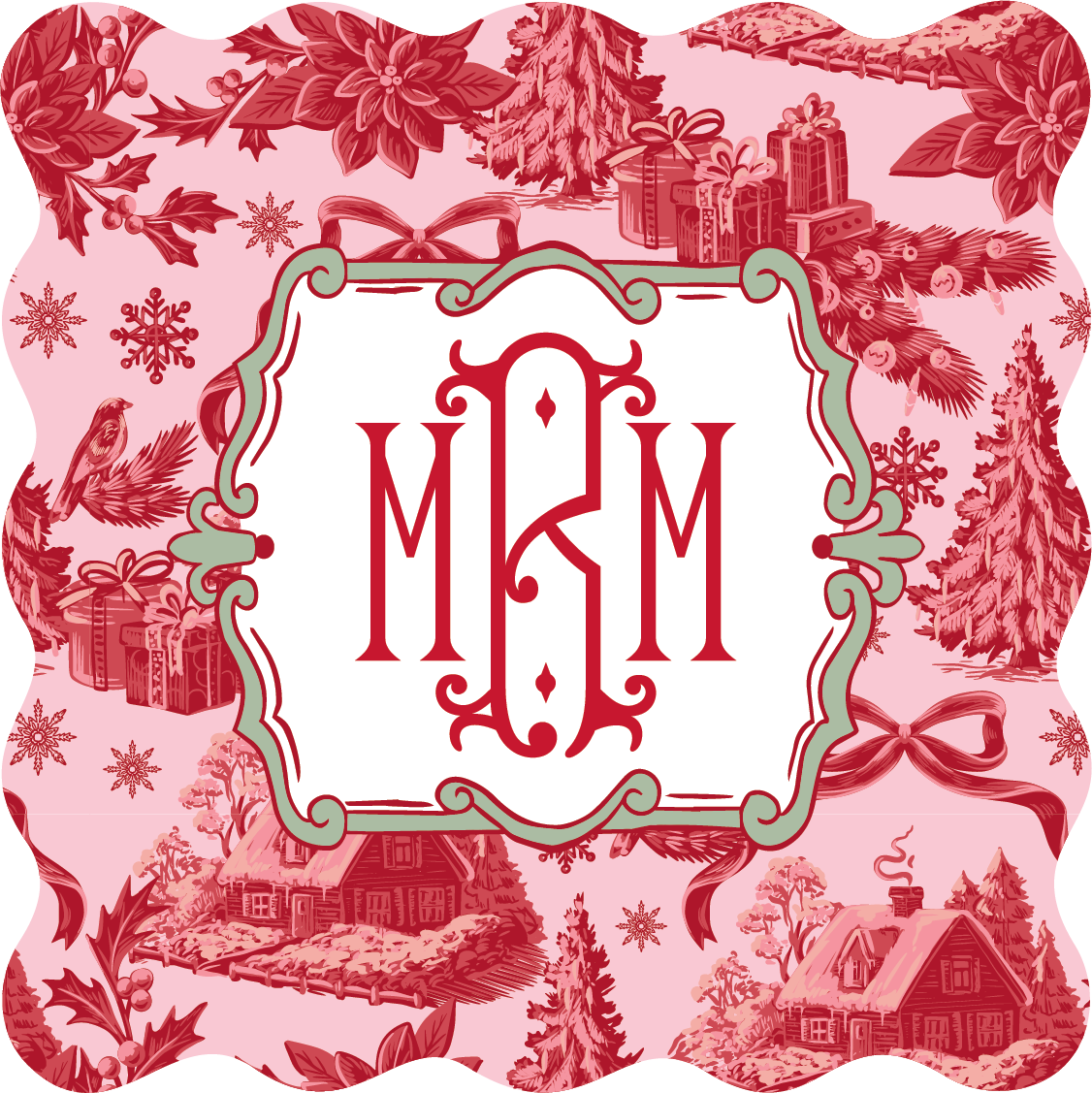 Holiday Toile Monogram Coaster Set