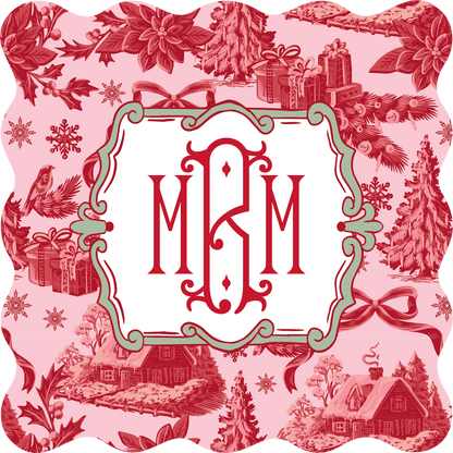 Holiday Toile Monogram Coaster Set