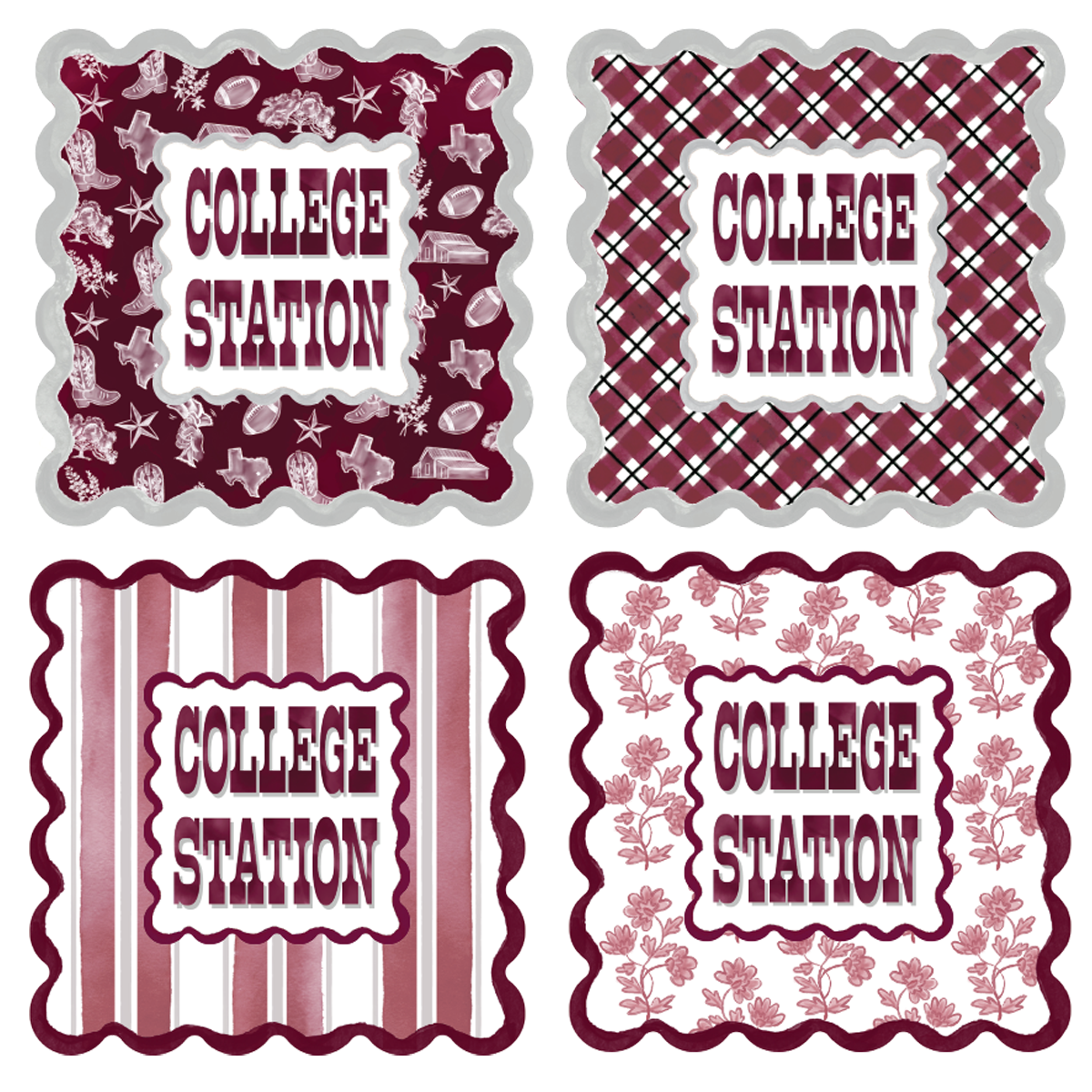 College Station Scalloped Acrylic Coasters (Set of 4)