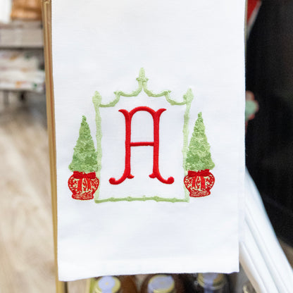 Holiday Topiary Frame Monogram Towel