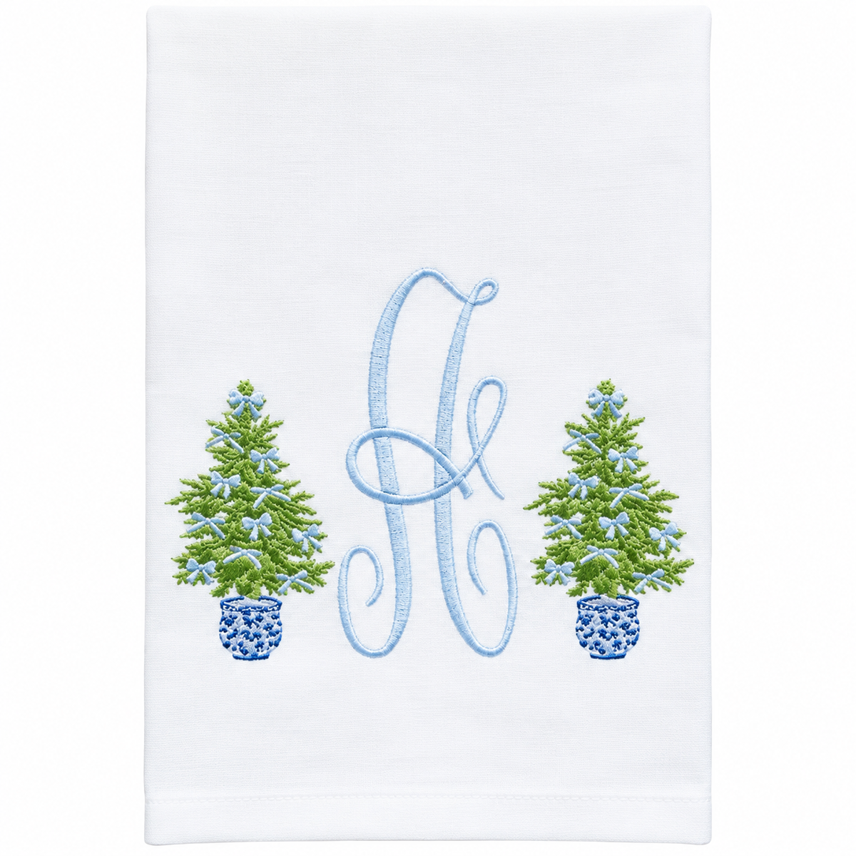 Blue Bow Christmas Tree Monogram Towel
