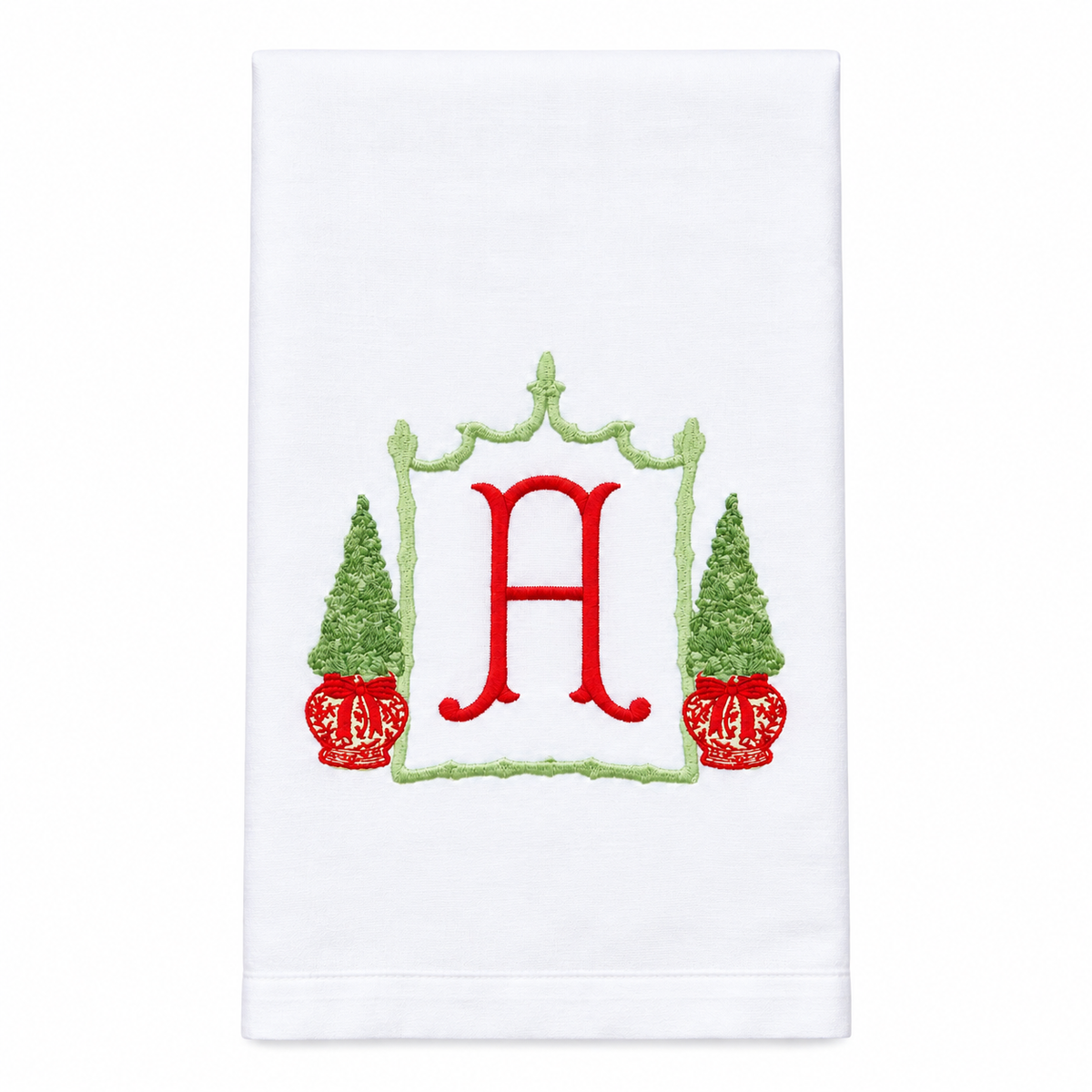 Holiday Topiary Frame Monogram Towel
