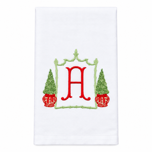 Holiday Topiary Frame Monogram Towel