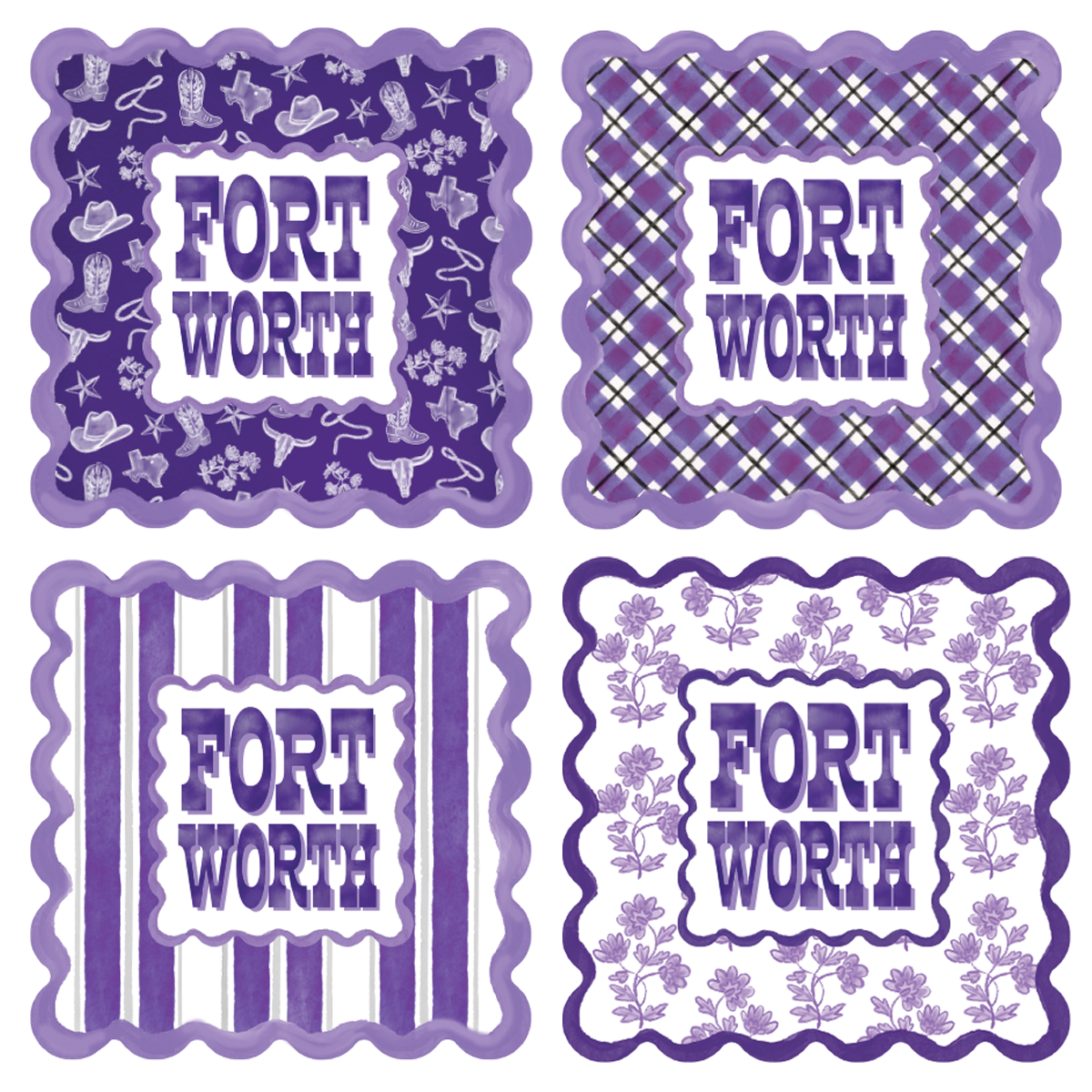 Fort Worth Scalloped Acrylic Coasters (Set of 4)