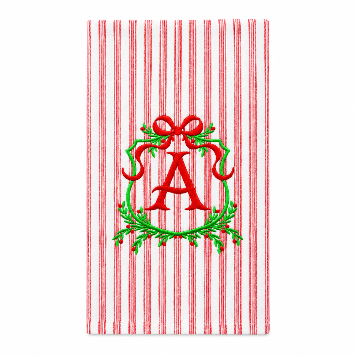 Holiday Crest Monogram Stripe Towel