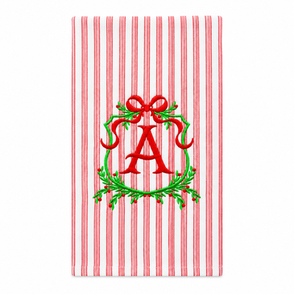 Holiday Crest Monogram Stripe Towel