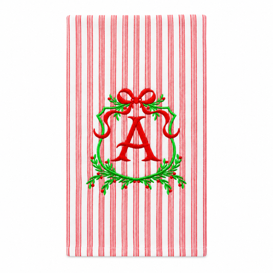 Holiday Crest Monogram Stripe Towel
