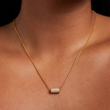 Petite Pave Mini Tube Necklace - Gold
