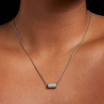 Petite Pave Mini Tube Necklace - Silver