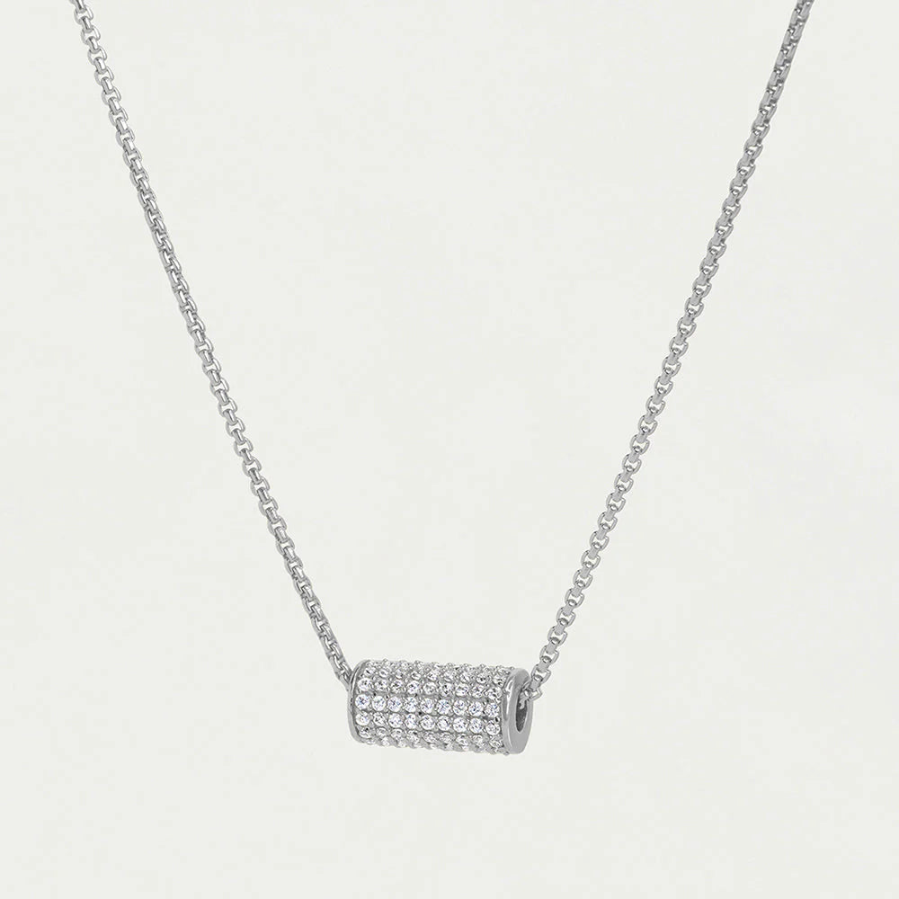 Petite Pave Mini Tube Necklace - Silver