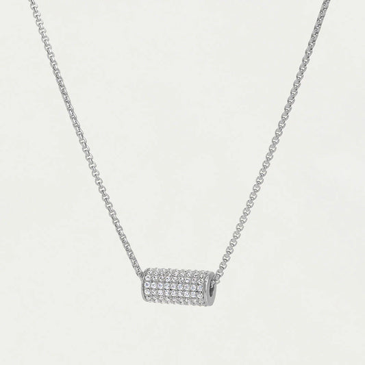 Petite Pave Mini Tube Necklace - Silver