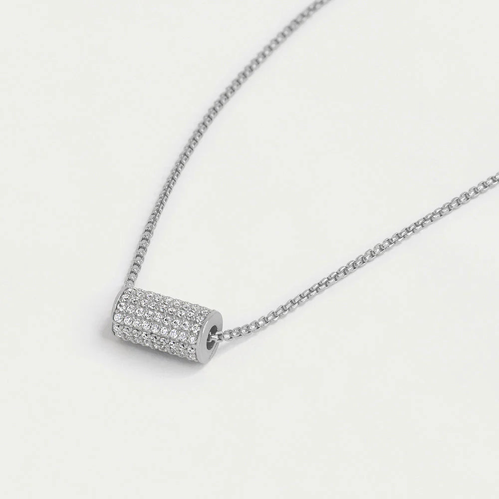 Petite Pave Mini Tube Necklace - Silver