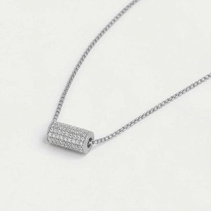 Petite Pave Mini Tube Necklace - Silver