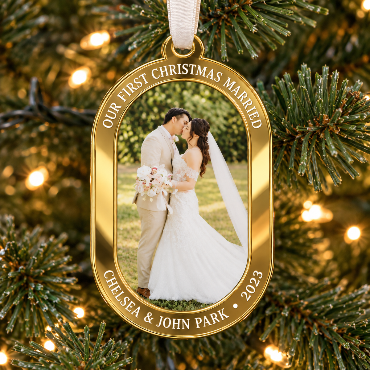 First Christmas Married Photo Ornament