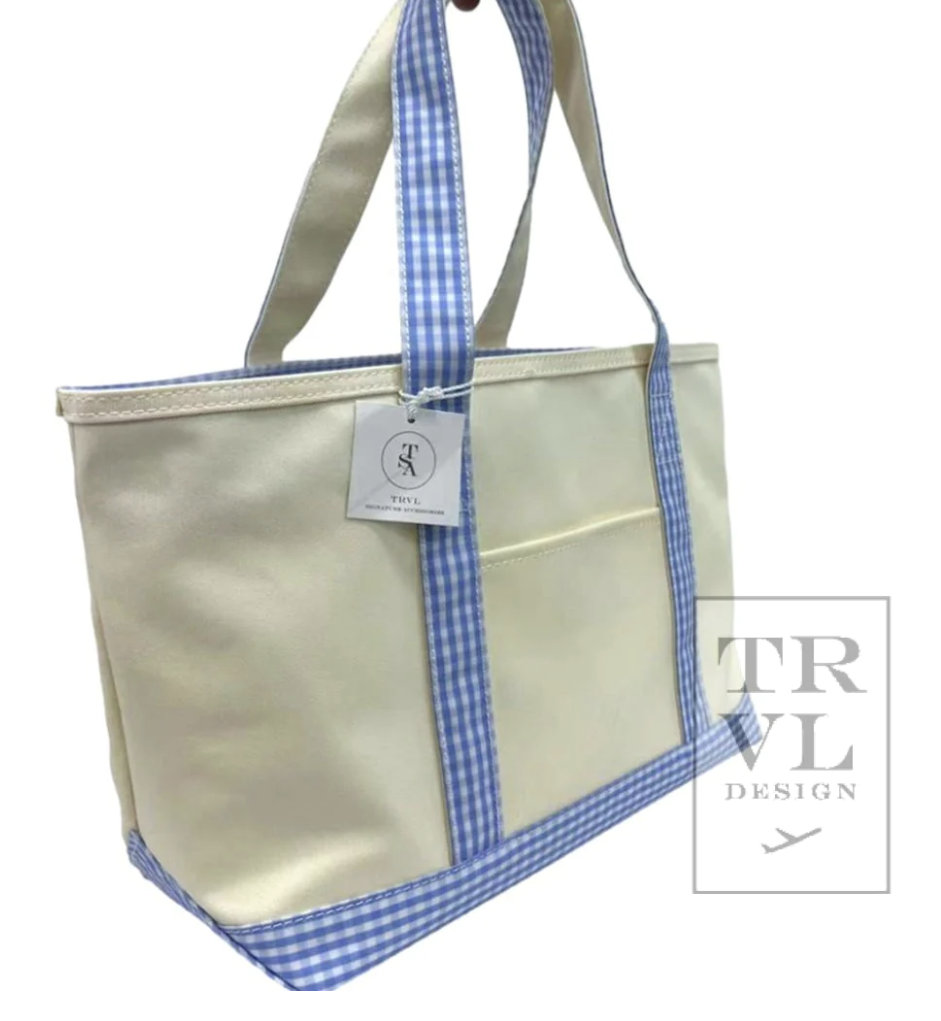 TRVL Coated Canvas Gingham Trim Tote