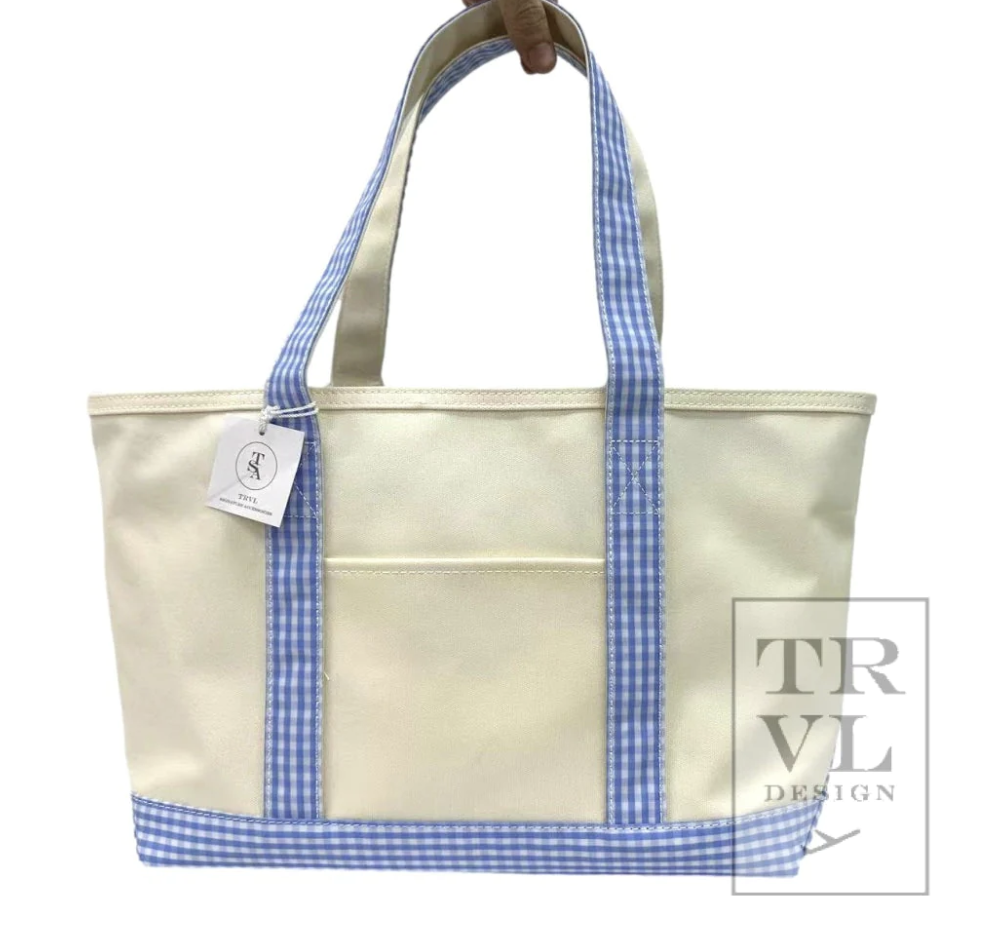 TRVL Coated Canvas Gingham Trim Tote