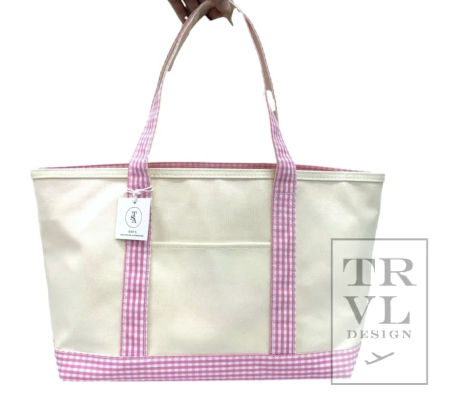 TRVL Coated Canvas Gingham Trim Tote