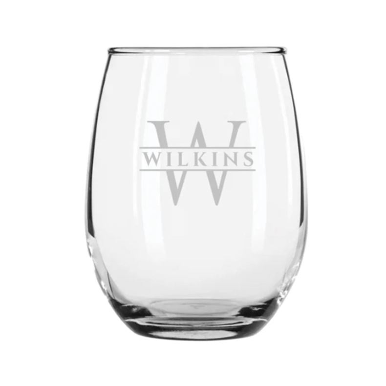 Engraved Stemless Wine Glass