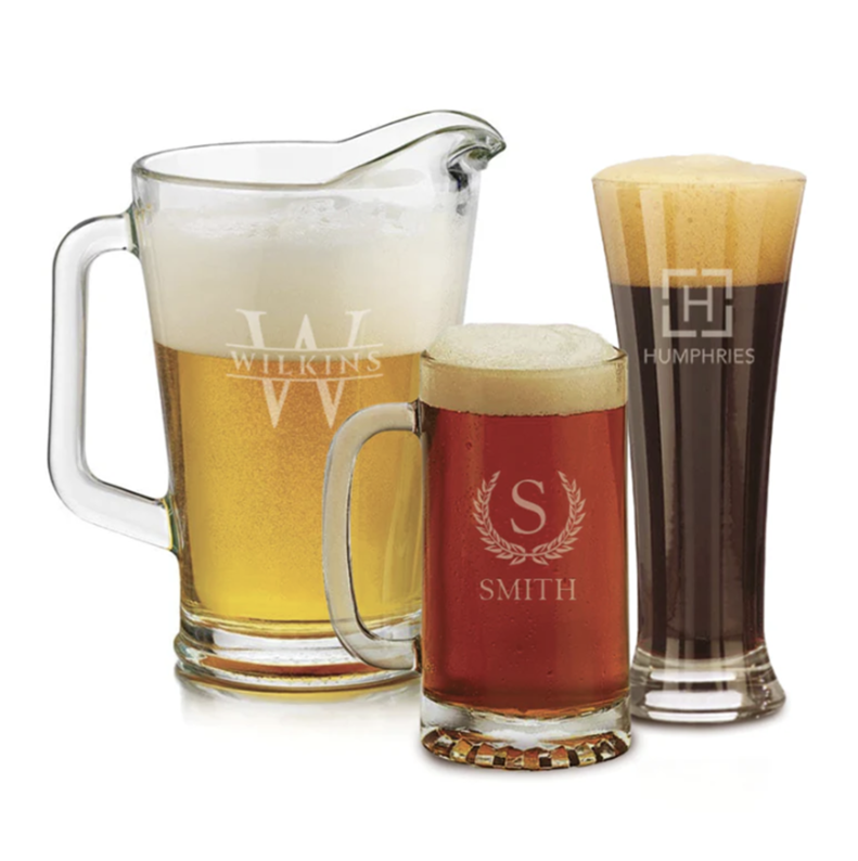 Engraved Glass Beer Pitcher