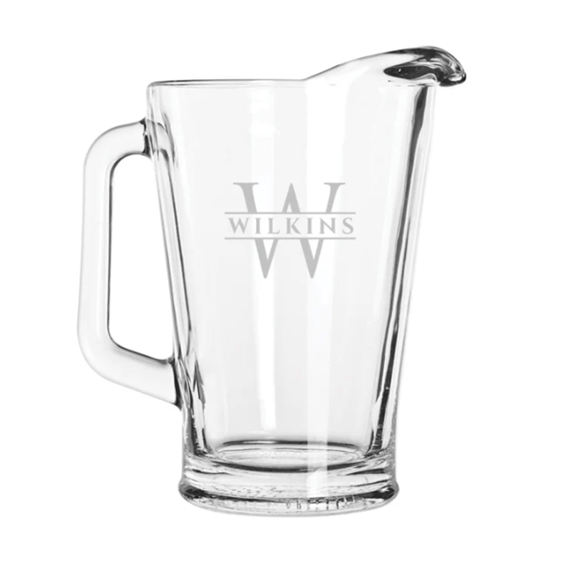 Engraved Glass Beer Pitcher