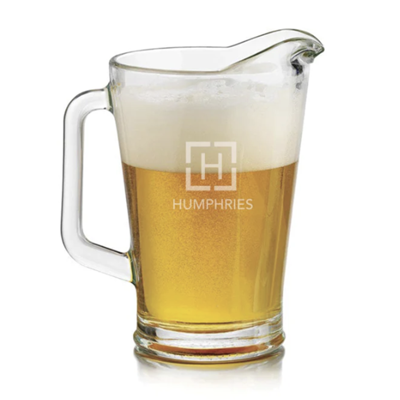 Engraved Glass Beer Pitcher