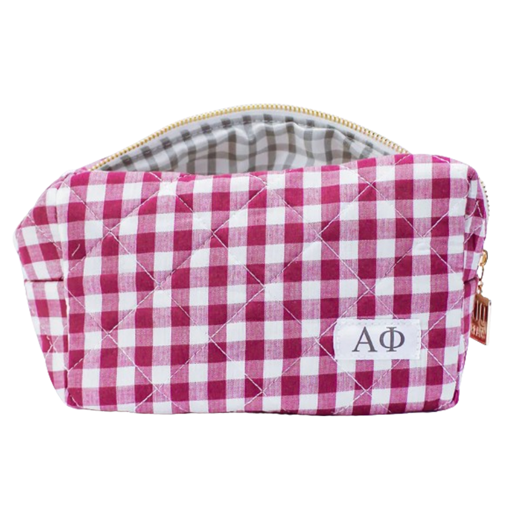 Gingham Quilted Makeup Bag