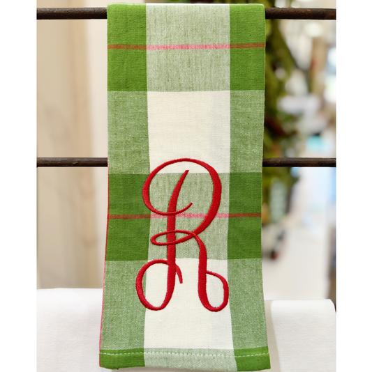 Christmas Plaid Initial Towel