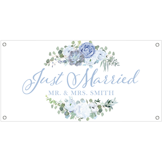 Just Married Blue Floral Banner