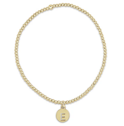 E Newton Gold Bead Bracelet with Initial Disc Charm